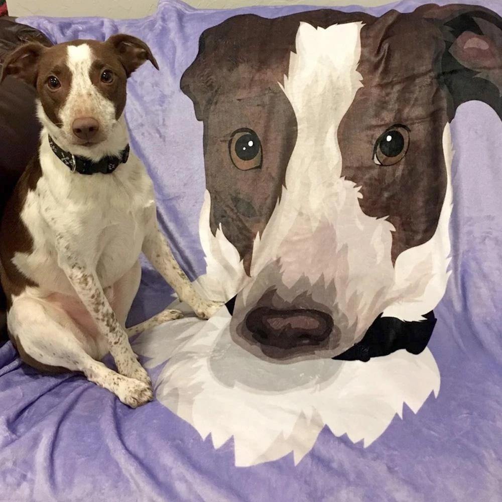 Custom Dog Blankets Personalized Pet Photo Blankets Painted Art Portrait Fleece Blanket Colorful