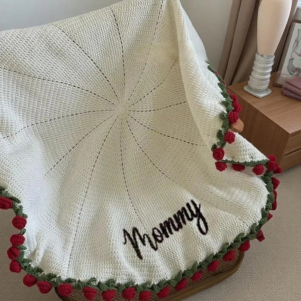 Custom Name Hand-Knitted Rose Blanket Ready-Made Gift for Mother's Day 80cm - 150cm