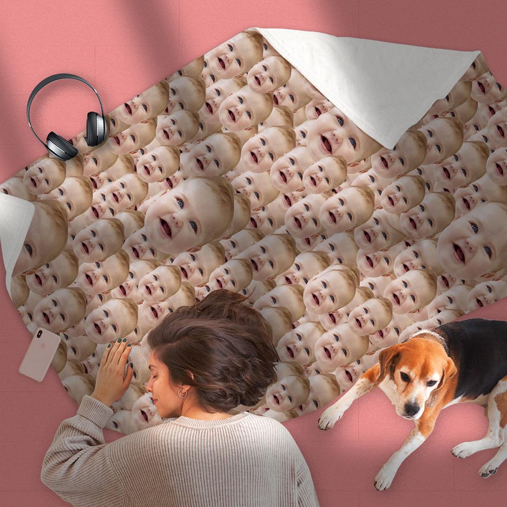 Custom Face Mash Blankets Personalized Pet And Person Fleece Blanket
