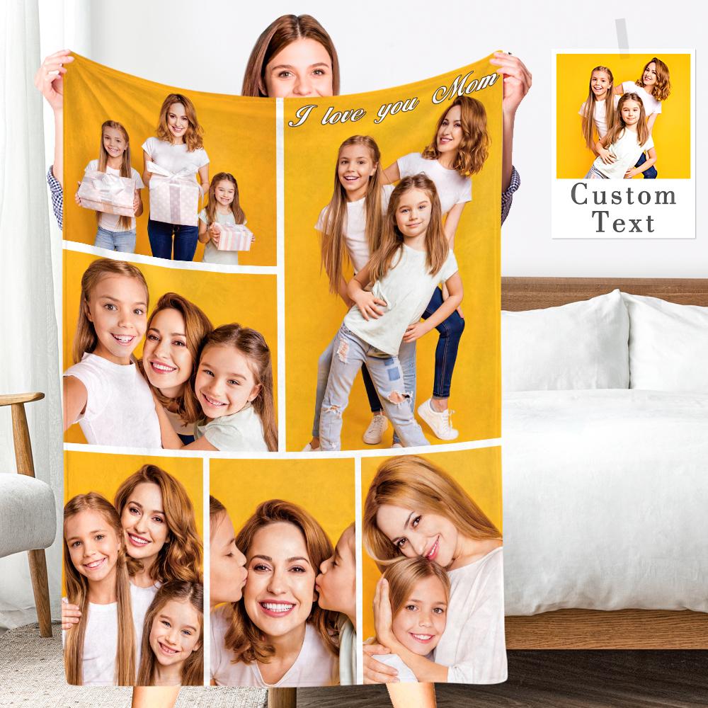 Custom Engraved Photo Collage Blanket Soft Flannel Throw Blankets Soft Room Decoration Surprise Gift For Mom On Anniversary (59"x78")