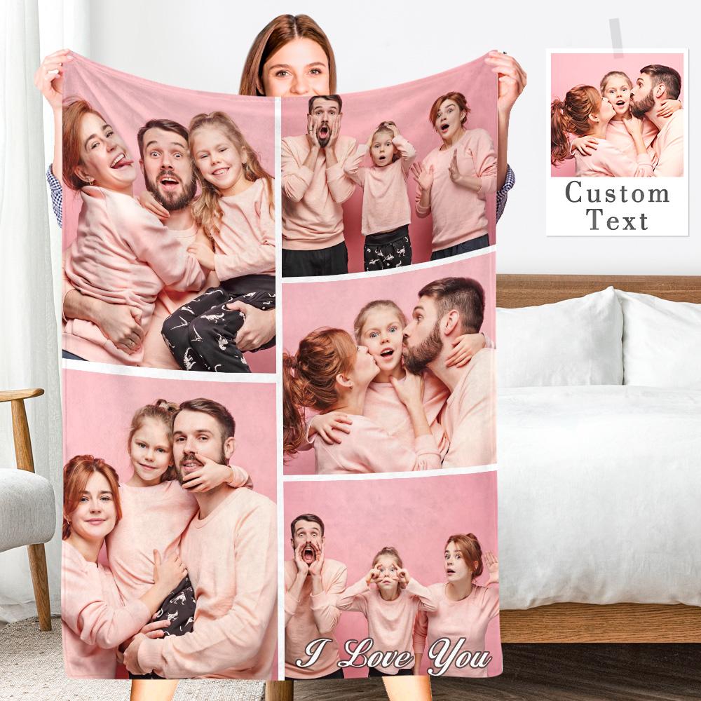Custom Engraved Photo Collage Blanket Soft Flannel Throw Blankets Soft Room Decoration Surprise Gift For Mom On Anniversary (59"x78")