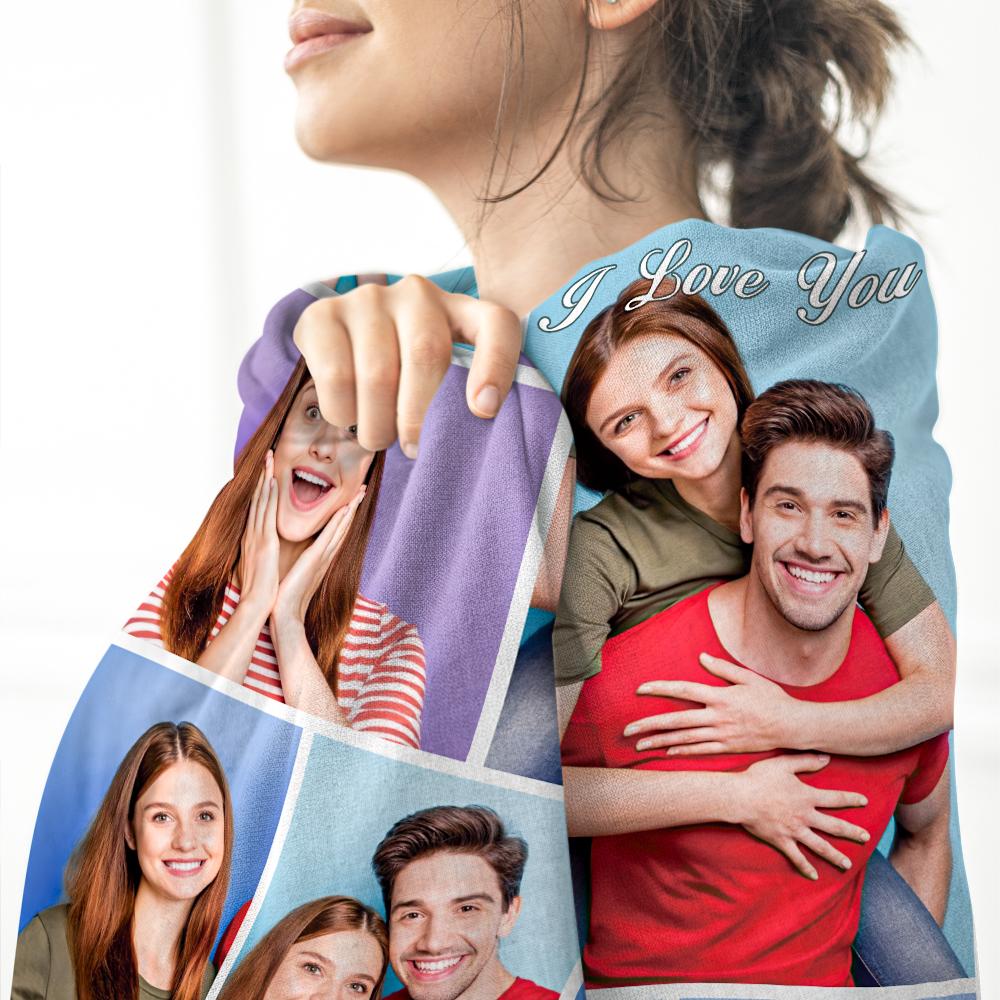 Custom Engraved Photo Collage Blanket Soft Flannel Throw Blankets Soft Room Decoration Surprise Gift For Couples On Anniversary
