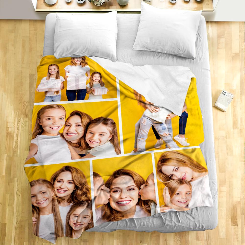 Custom Engraved Photo Collage Blanket Soft Flannel Throw Blankets Soft Room Decoration Surprise Gift For Mom On Anniversary (59"x78")