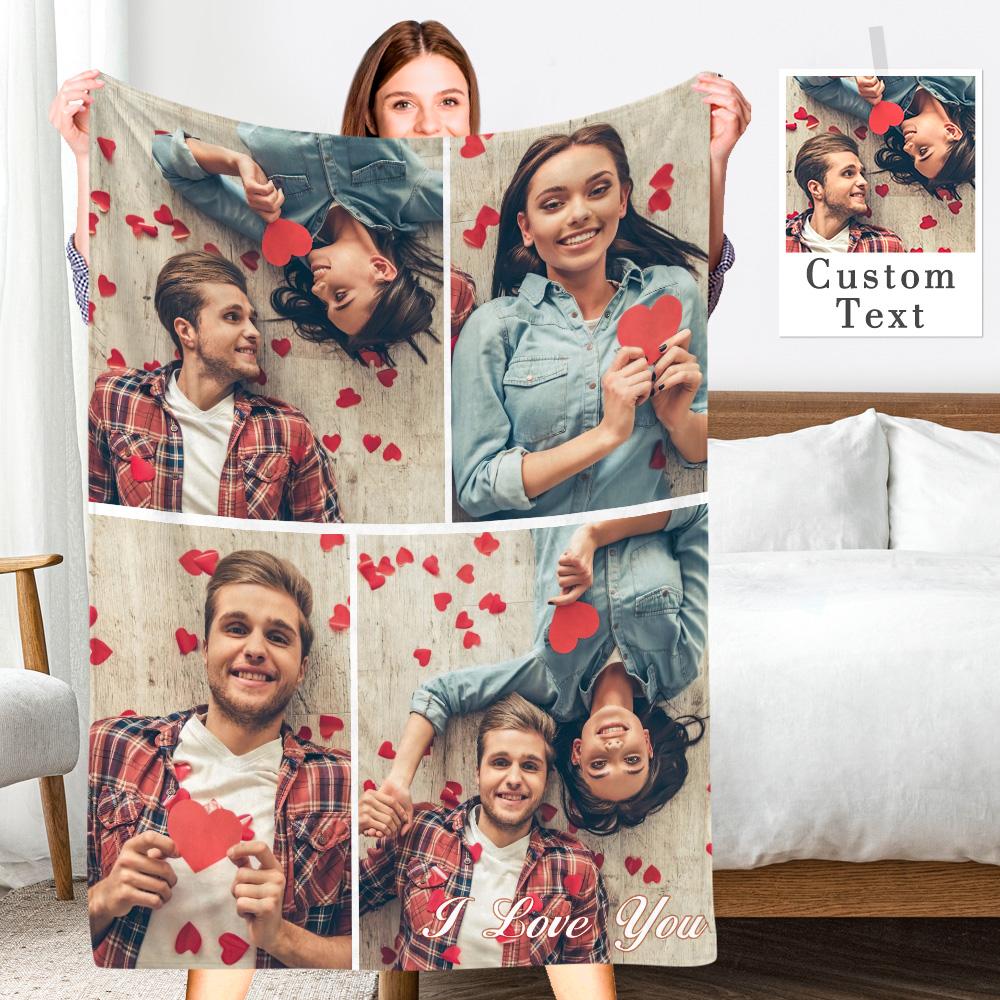 Custom Engraved Photo Collage Blanket Soft Flannel Throw Blankets Soft Room Decoration Surprise Gift For Couples On Anniversary