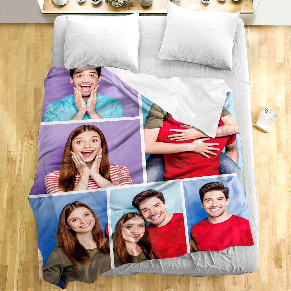 Custom Engraved Photo Collage Blanket Soft Flannel Throw Blankets Soft Room Decoration Surprise Gift For Mom On Anniversary (59"x78")