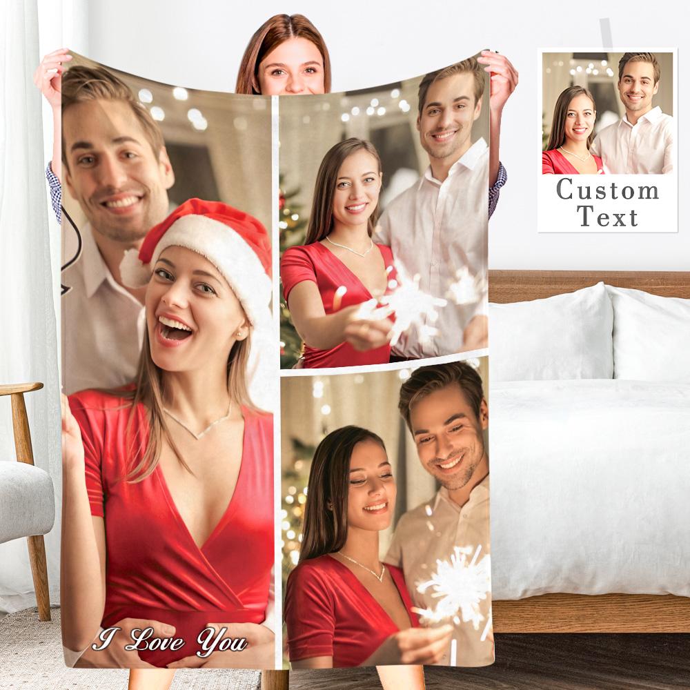 Custom Engraved Photo Collage Blanket Soft Flannel Throw Blankets Soft Room Decoration Surprise Gift For Couples On Anniversary