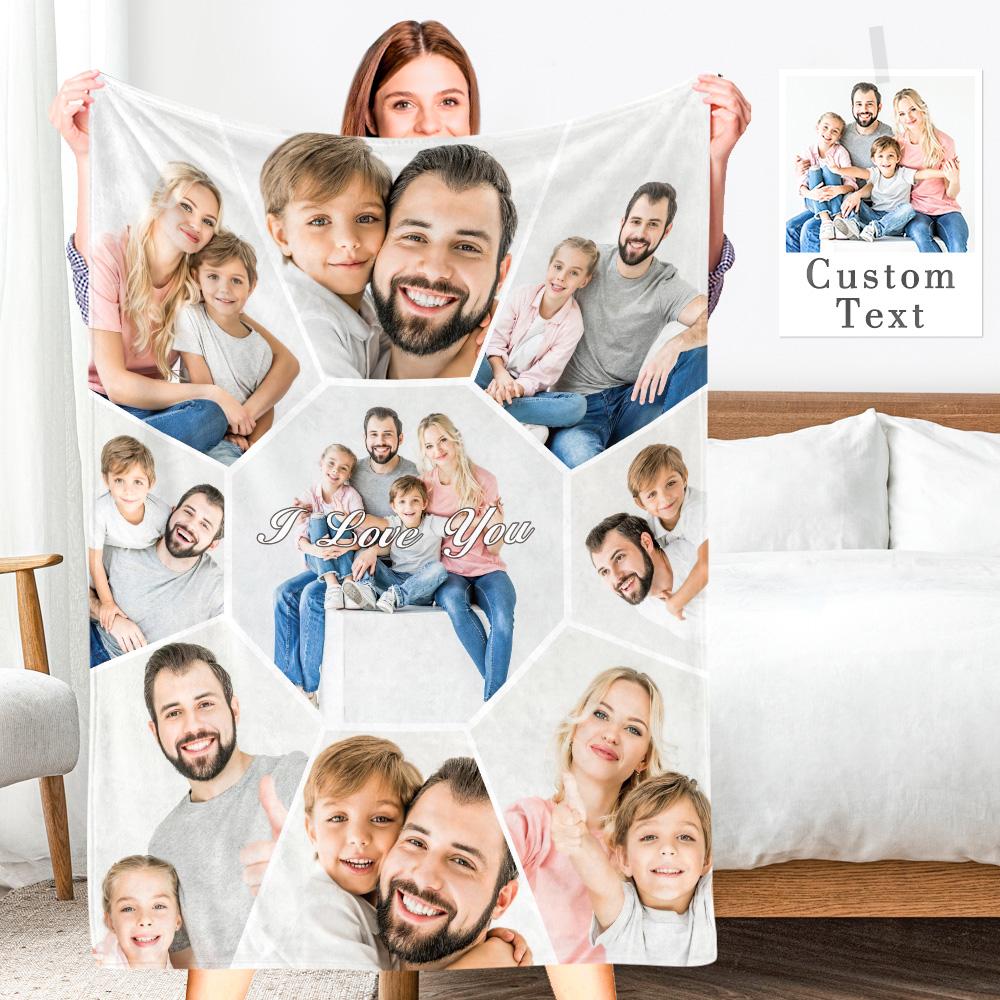 Custom Engraved Photo Collage Blanket Soft Flannel Throw Blankets Soft Room Decoration Surprise Gift For Mom On Anniversary (59"x78")