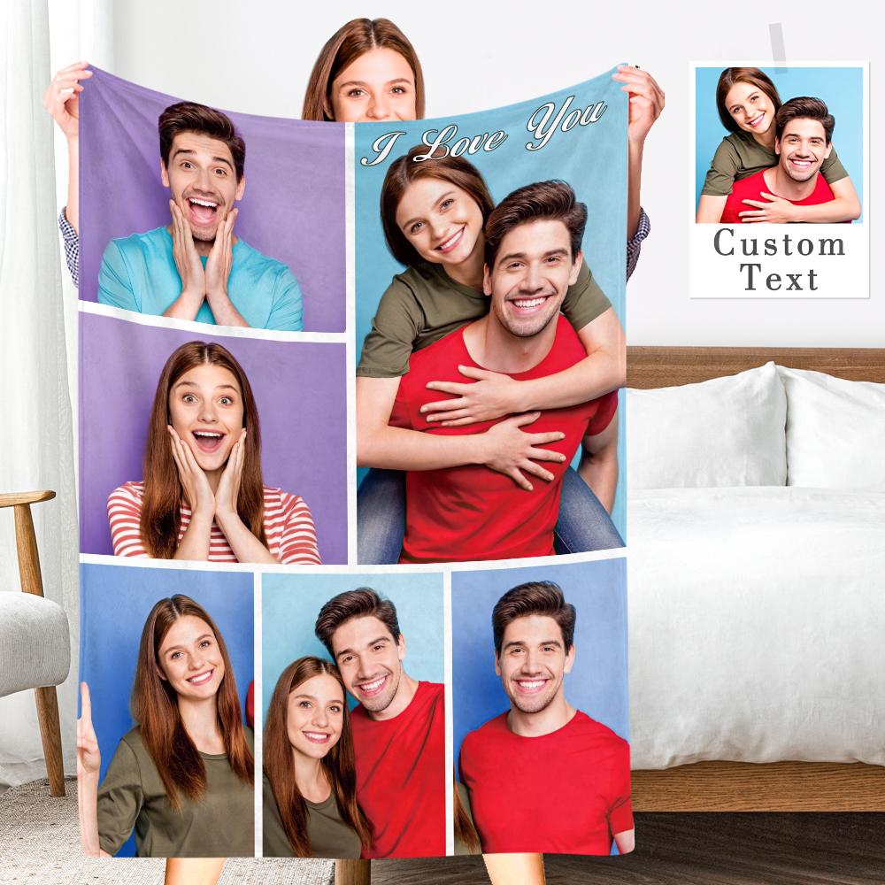 Custom Engraved Photo Collage Blanket Soft Flannel Throw Blankets Soft Room Decoration Surprise Gift For Couples On Anniversary