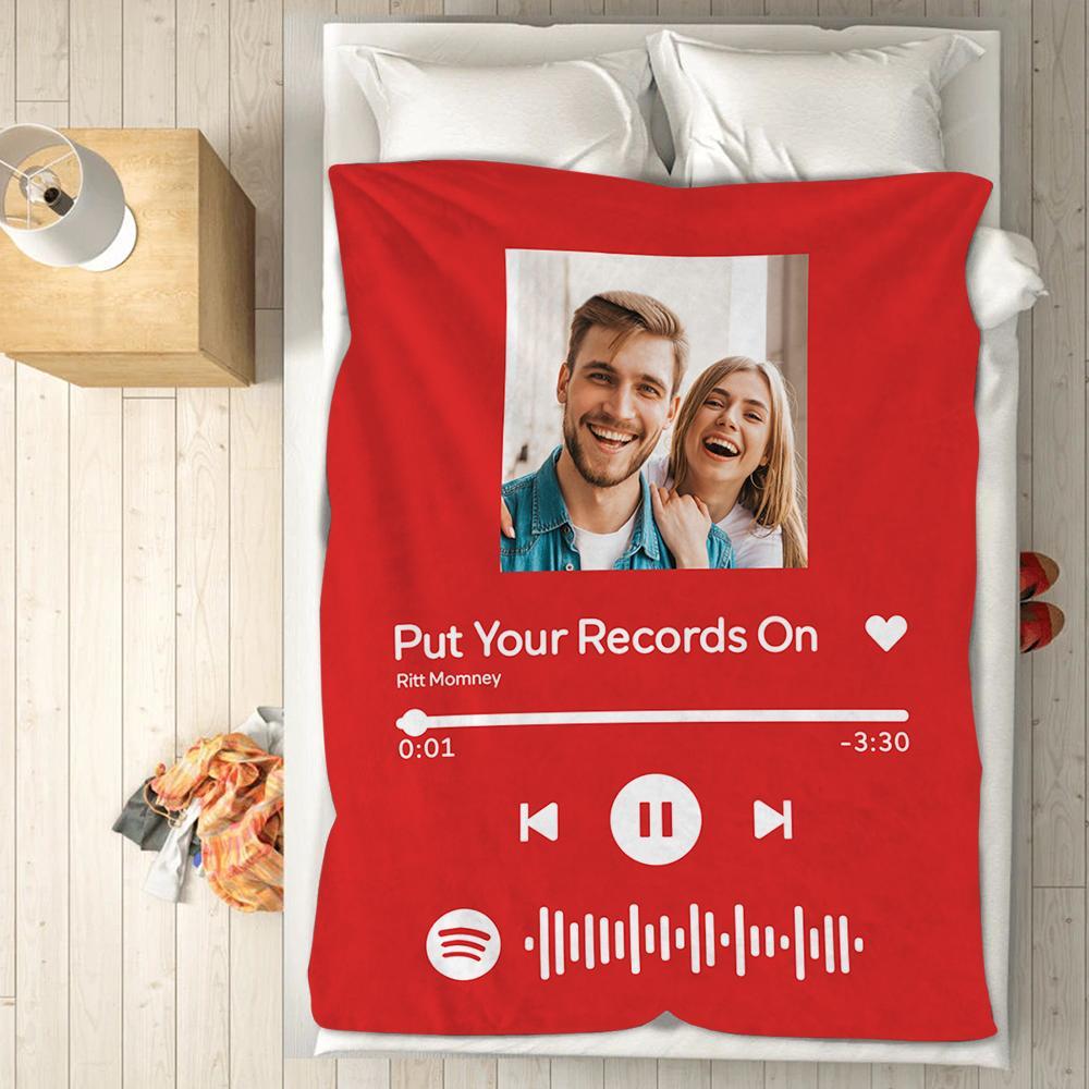 Scannable Spotify Code Photo Engraved Red Blanket Gifts for Couple