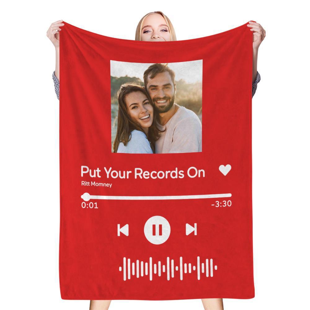Scannable Music Code Photo Engraved Red Blanket Warm Thicken Blanket Optional Thickness Cozy Winter Warm Gifts for Couple