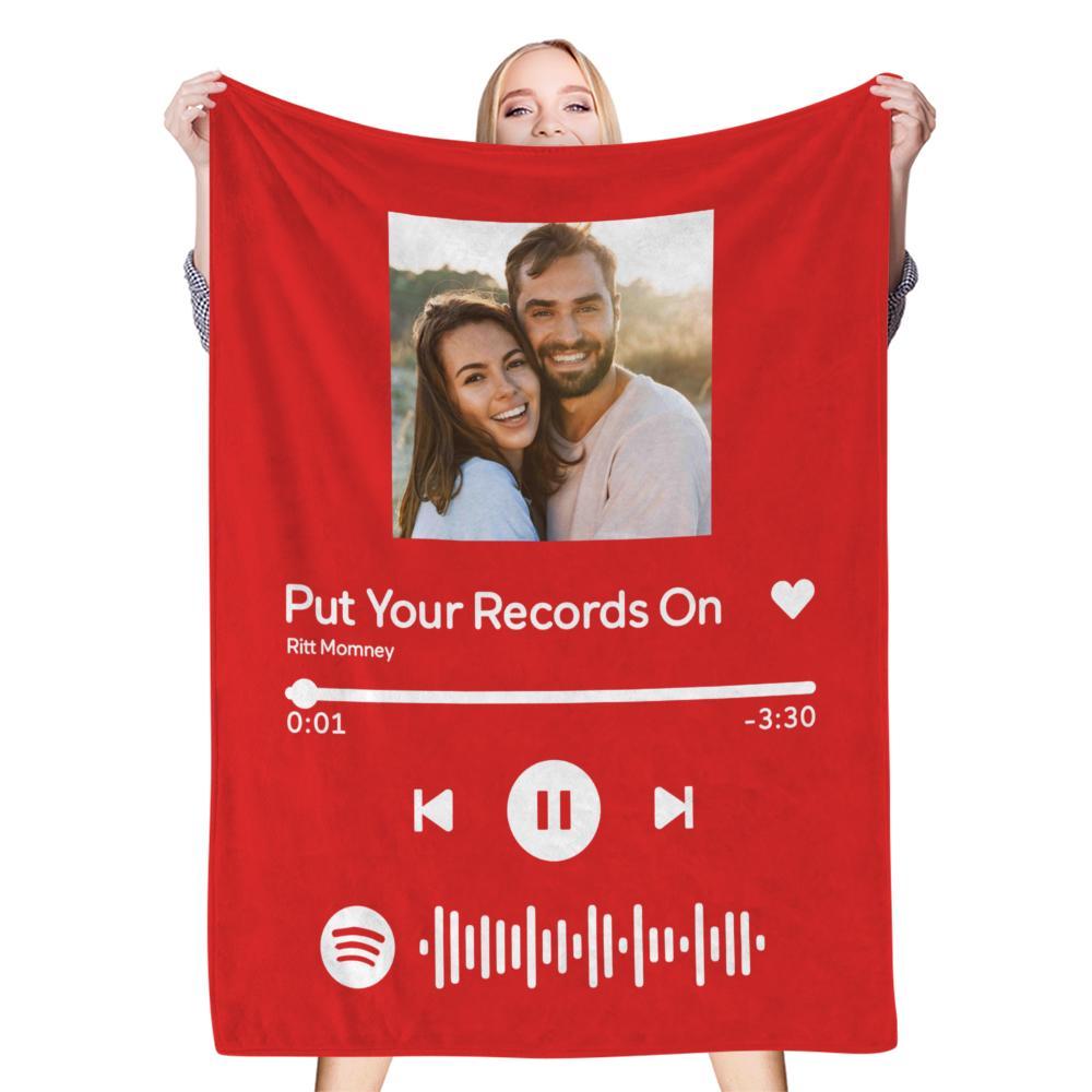 Scannable Spotify Code Photo Engraved Red Blanket Gifts for Couple