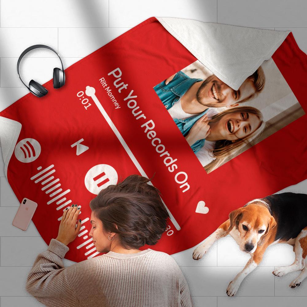 Scannable Spotify Code Photo Engraved Red Blanket Gifts for Couple