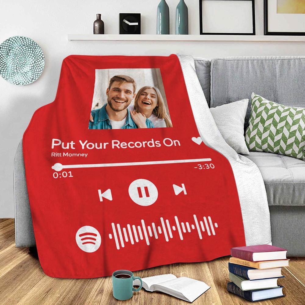Scannable Spotify Code Photo Engraved Red Blanket Gifts for Couple