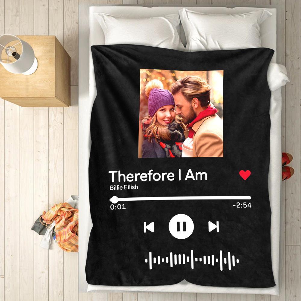 Scannable Music Code Photo Engraved Black Blanket Warm Thicken Blanket Optional Thickness Cozy Winter Warm Gift for Couple