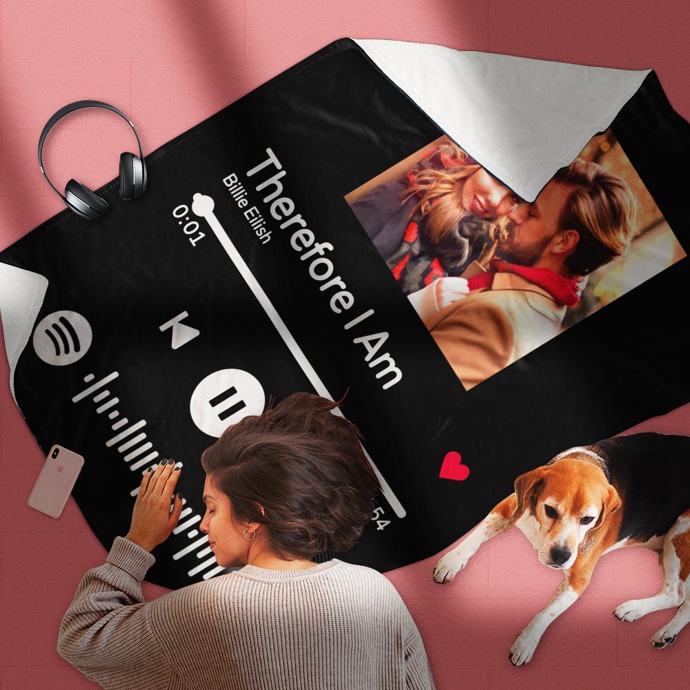 Scannable Spotify Code Photo Engraved Black Blanket Gifts for Couple