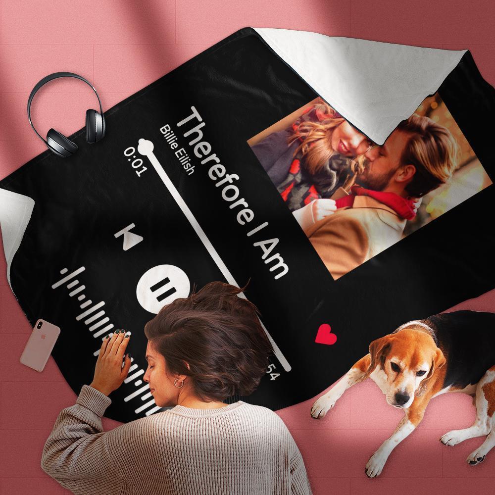 Scannable Music Code Photo Engraved Red Blanket Warm Thicken Blanket Optional Thickness Cozy Winter Warm Gifts for Couple