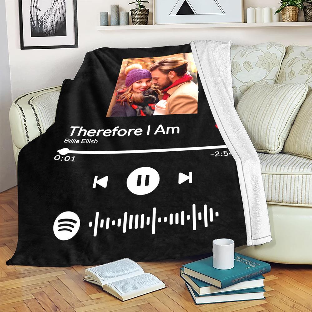 Scannable Spotify Code Photo Engraved Black Blanket Gifts for Couple