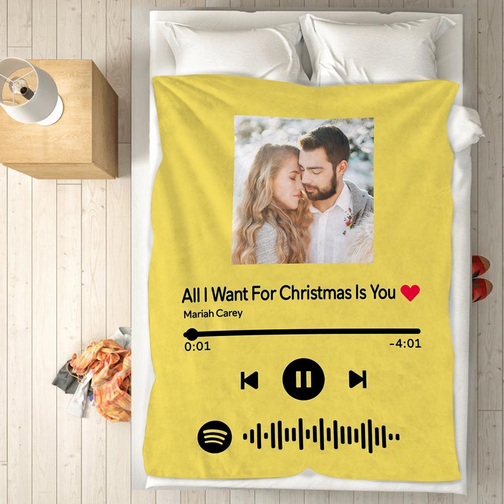 Scannable Spotify Code Photo Engraved Yellow Blanket Gifts for Couple