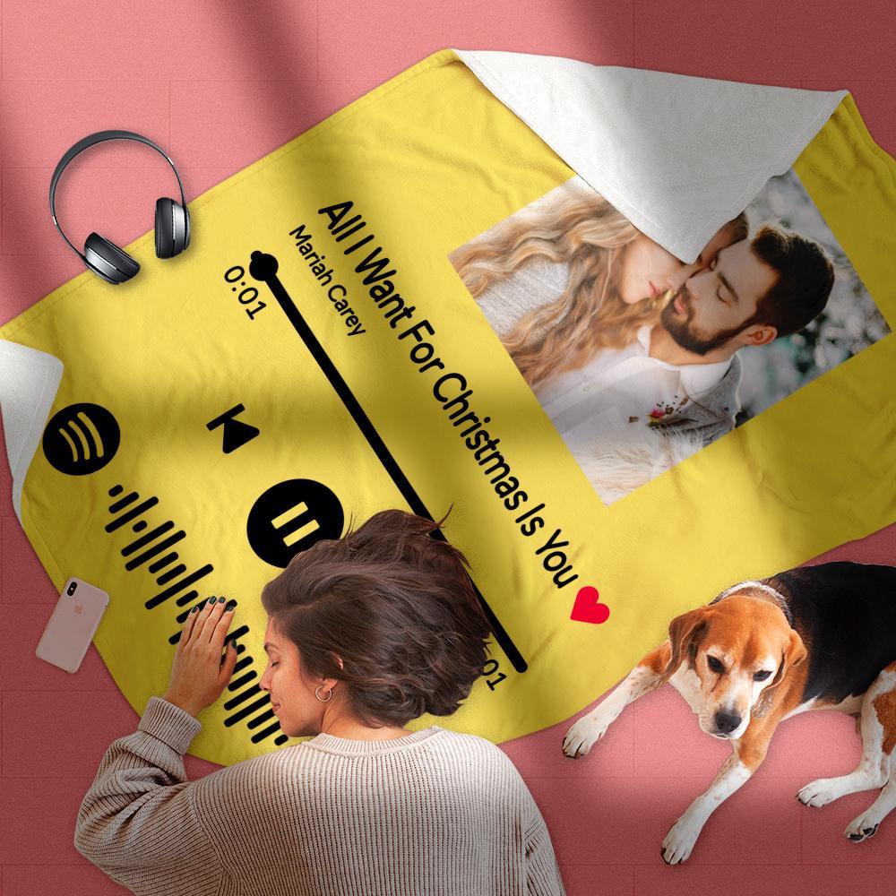 Scannable Spotify Code Photo Engraved Yellow Blanket Gifts for Couple