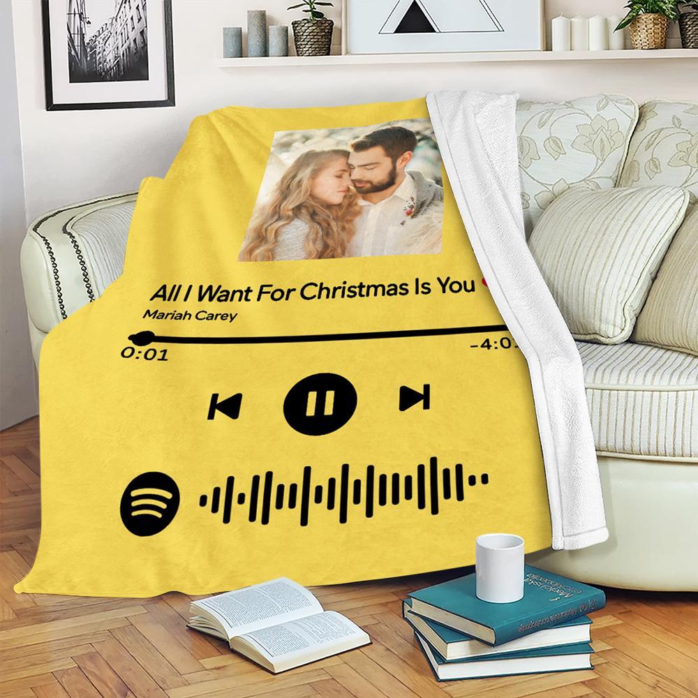 Scannable Spotify Code Photo Engraved Yellow Blanket Gifts for Couple