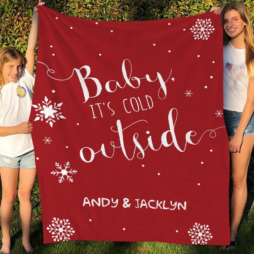 Custom Christmas Quotes Throw Blanket Baby It's Cold Outside