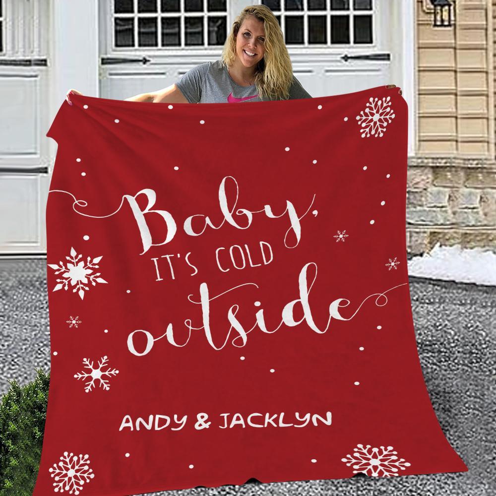 Custom Christmas Quotes Throw Blanket Baby It's Cold Outside