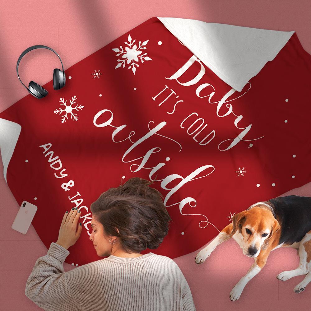 Custom Christmas Quotes Throw Blanket Baby It's Cold Outside