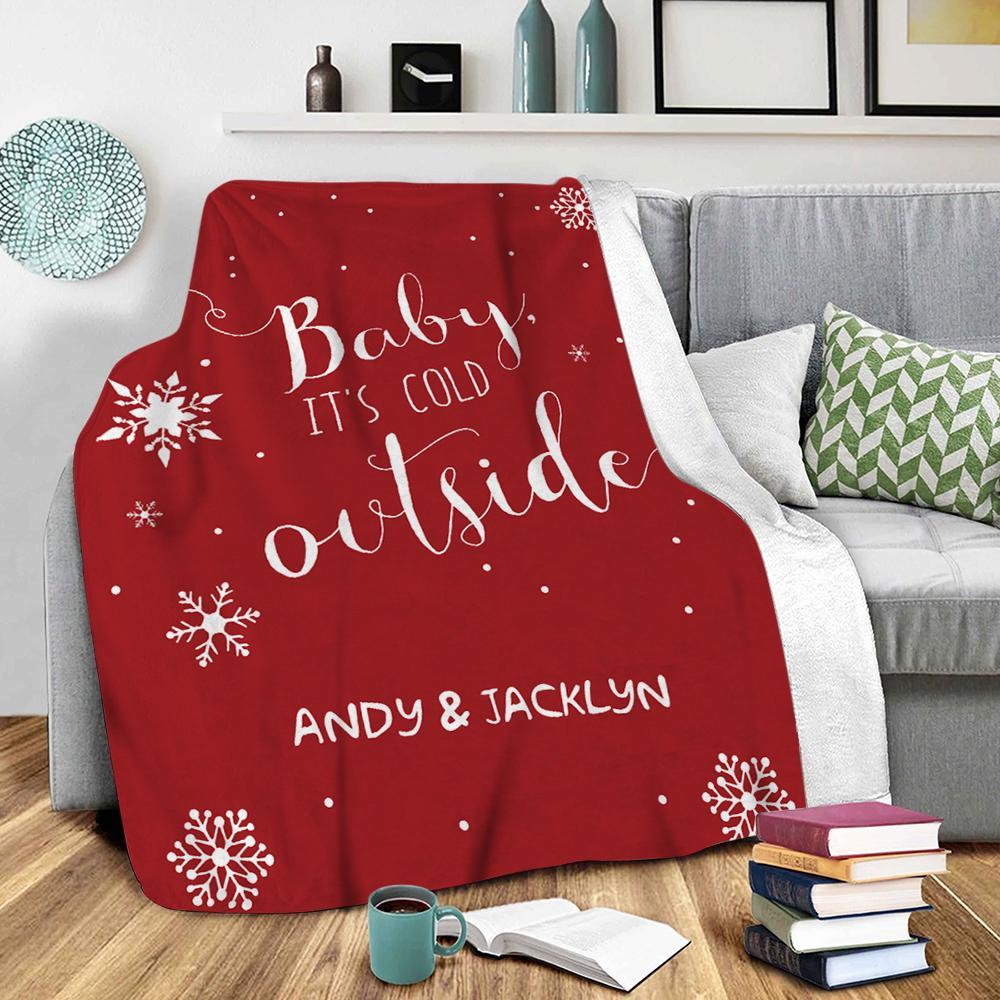 Custom Christmas Quotes Throw Blanket Baby It's Cold Outside