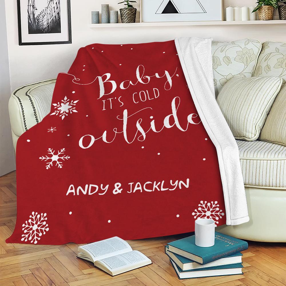 Custom Christmas Quotes Throw Blanket Baby It's Cold Outside