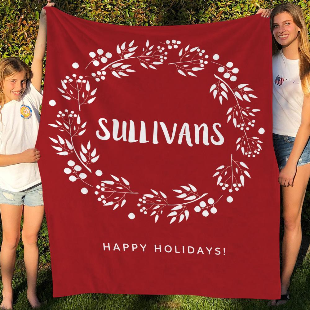 Custom Christmas Wreath Blanket with Family Name