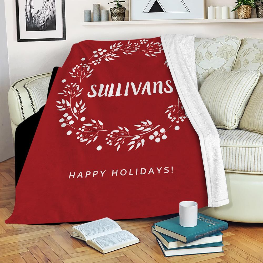Custom Christmas Wreath Blanket with Family Name