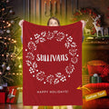 Custom Christmas Wreath Blanket with Family Name