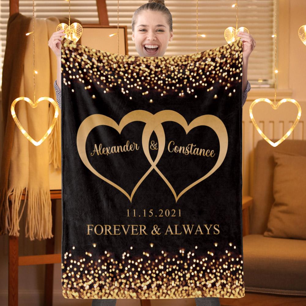 Valentine's Day Custom Two Hearts Australia Blanket For Couples, Custom Name Blanket Gift For Anniversary