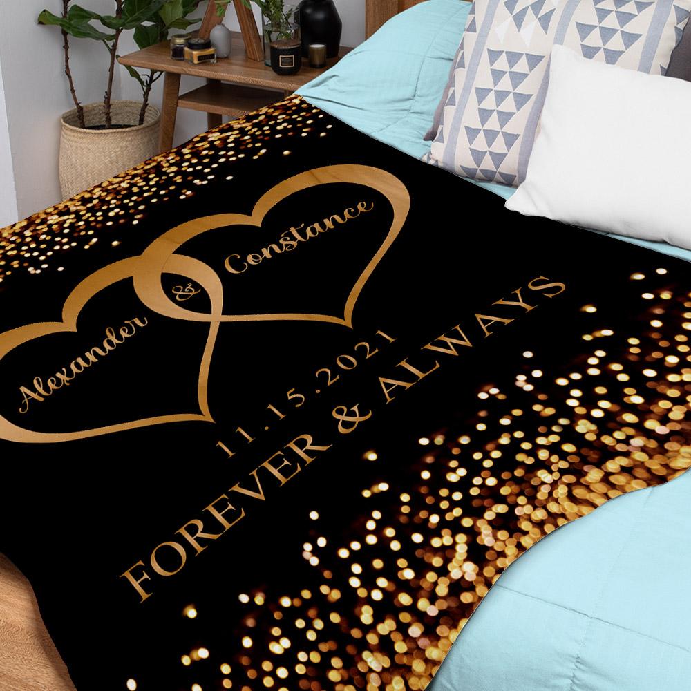 Valentine's Day Custom Two Hearts Australia Blanket For Couples, Custom Name Blanket Gift For Anniversary