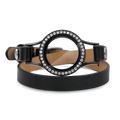 Black Leather Locket Bracelet with Crystal