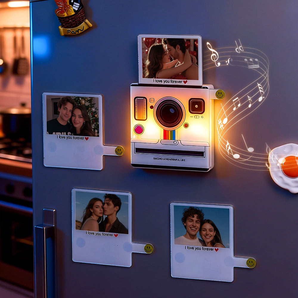 Custom Polaroid Photo Music Fridge Magnet Custom Photo, Light-Up, 1-6 Songs Valentine's Day Gifts