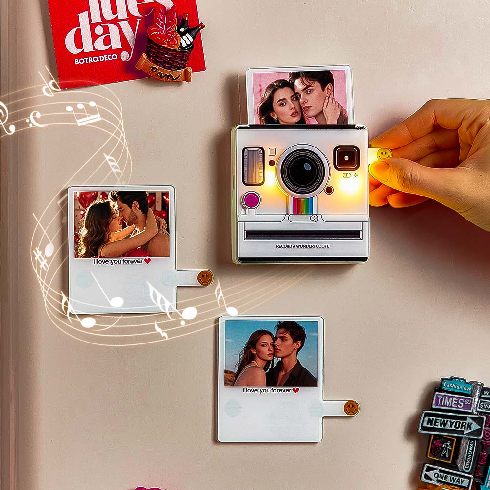 Custom Polaroid Photo Music Fridge Magnet Custom Photo, Light-Up, 1-6 Songs Valentine's Day Gifts