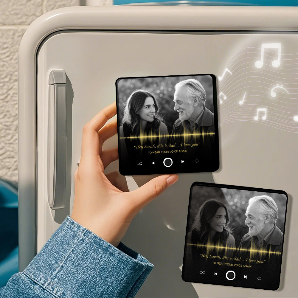 Customized Recording Fridge Magnet Record the Voices and Laughter of Loved Ones Memorial Gift Hear Your Voice Again Black and White Filter