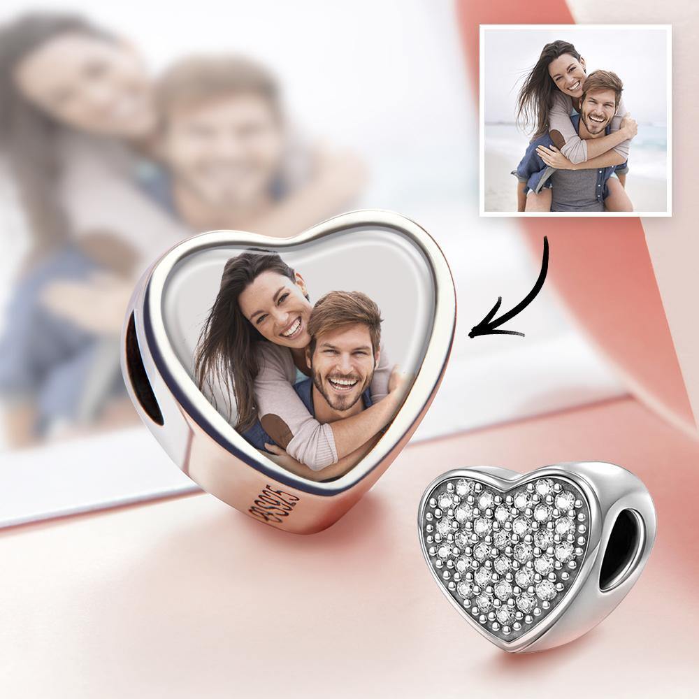 Custom Engraved Heart Photo Charm Projection Charm Bracelet Jewelry Gift For Couples Christmas Gifts