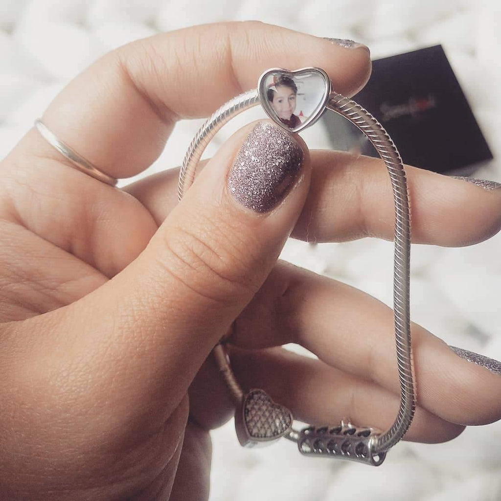 Soufeel Snake Chain Bracelet with Pave CZ Heart Photo Charm Silver
