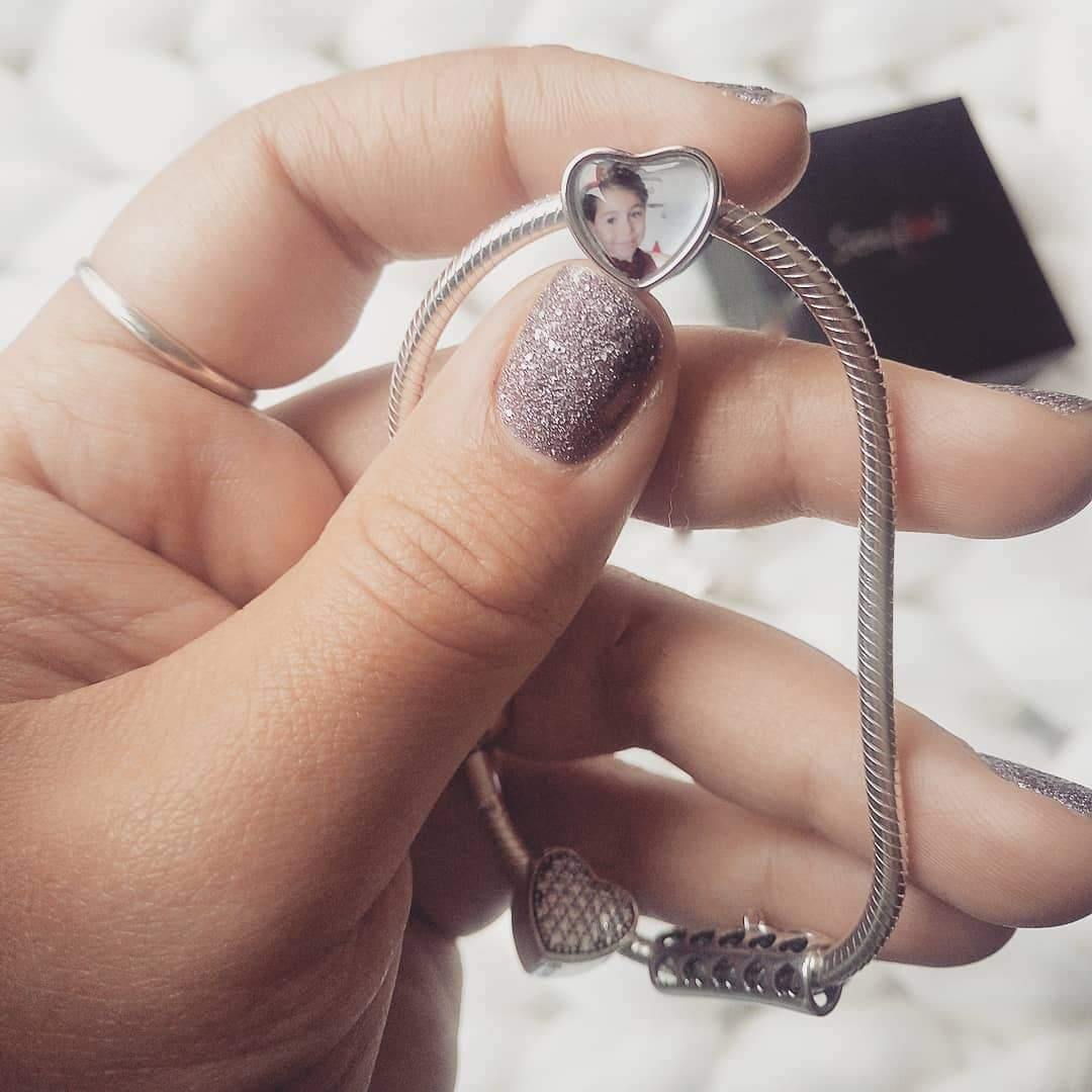 Soufeel Snake Chain Bracelet with Pave CZ Heart Photo Charm Silver