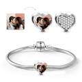 Soufeel Snake Chain Bracelet with Pave CZ Heart Photo Charm Silver
