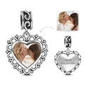 Heart Dangle Engraved Photo Charm Silver