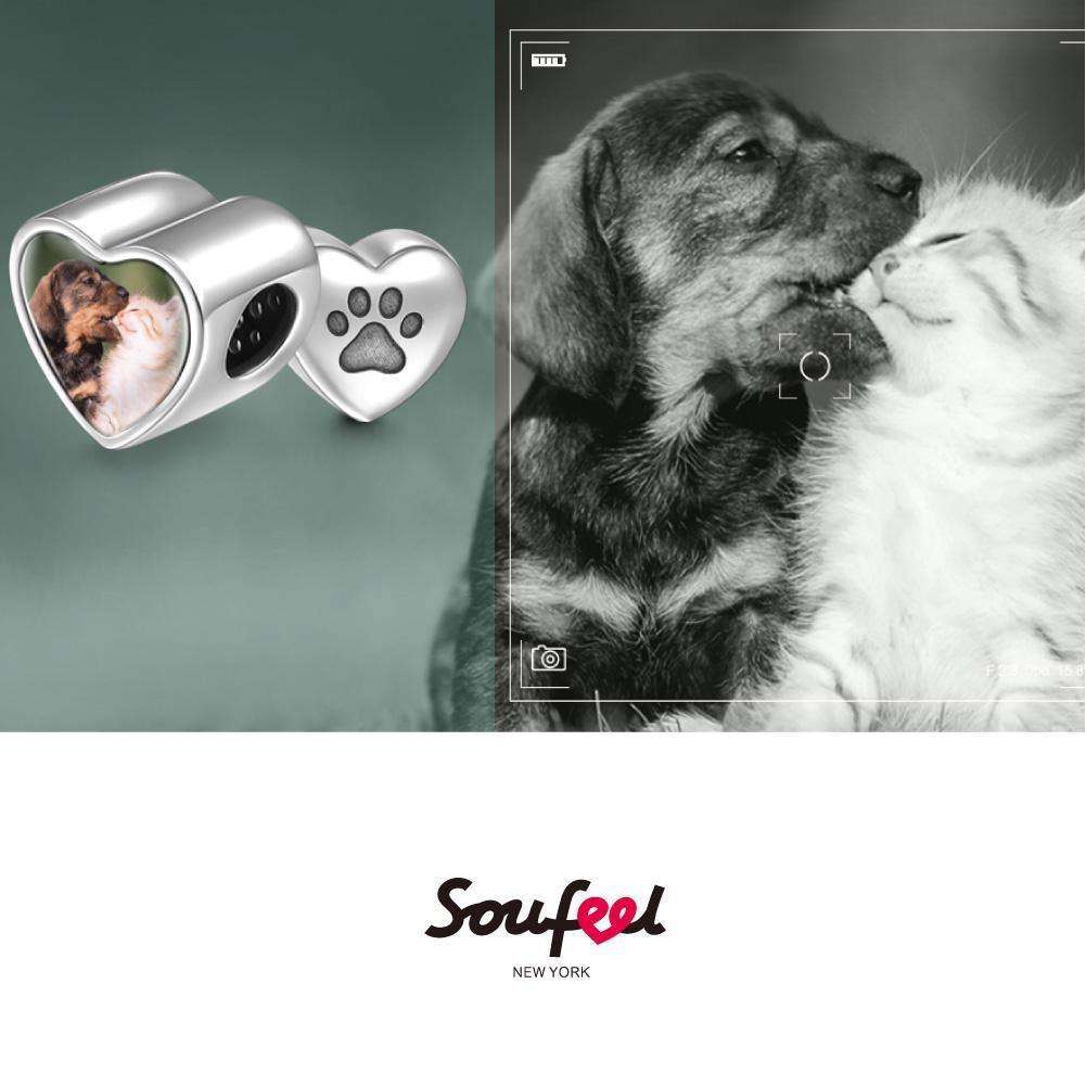 Paw Print Heart Photo Charm Silver Gift For Her