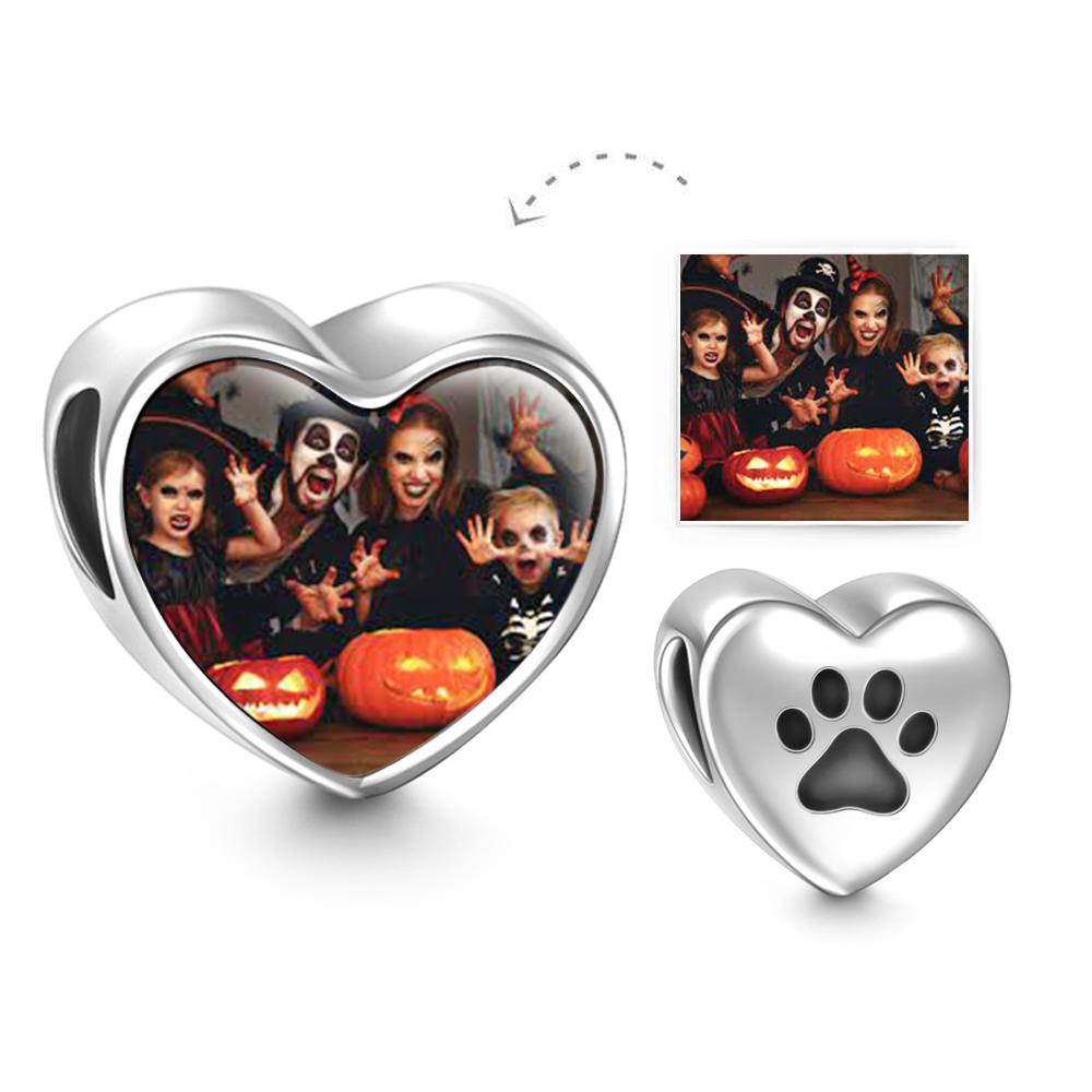 Paw Print Heart Photo Charm Silver