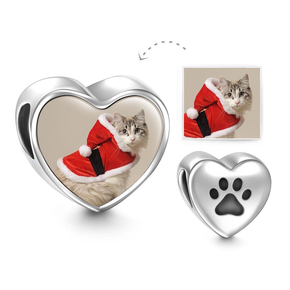 Christmas Gifts Paw Print Heart Photo Charm Silver