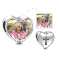 Cross Design Heart Photo Charm Silver