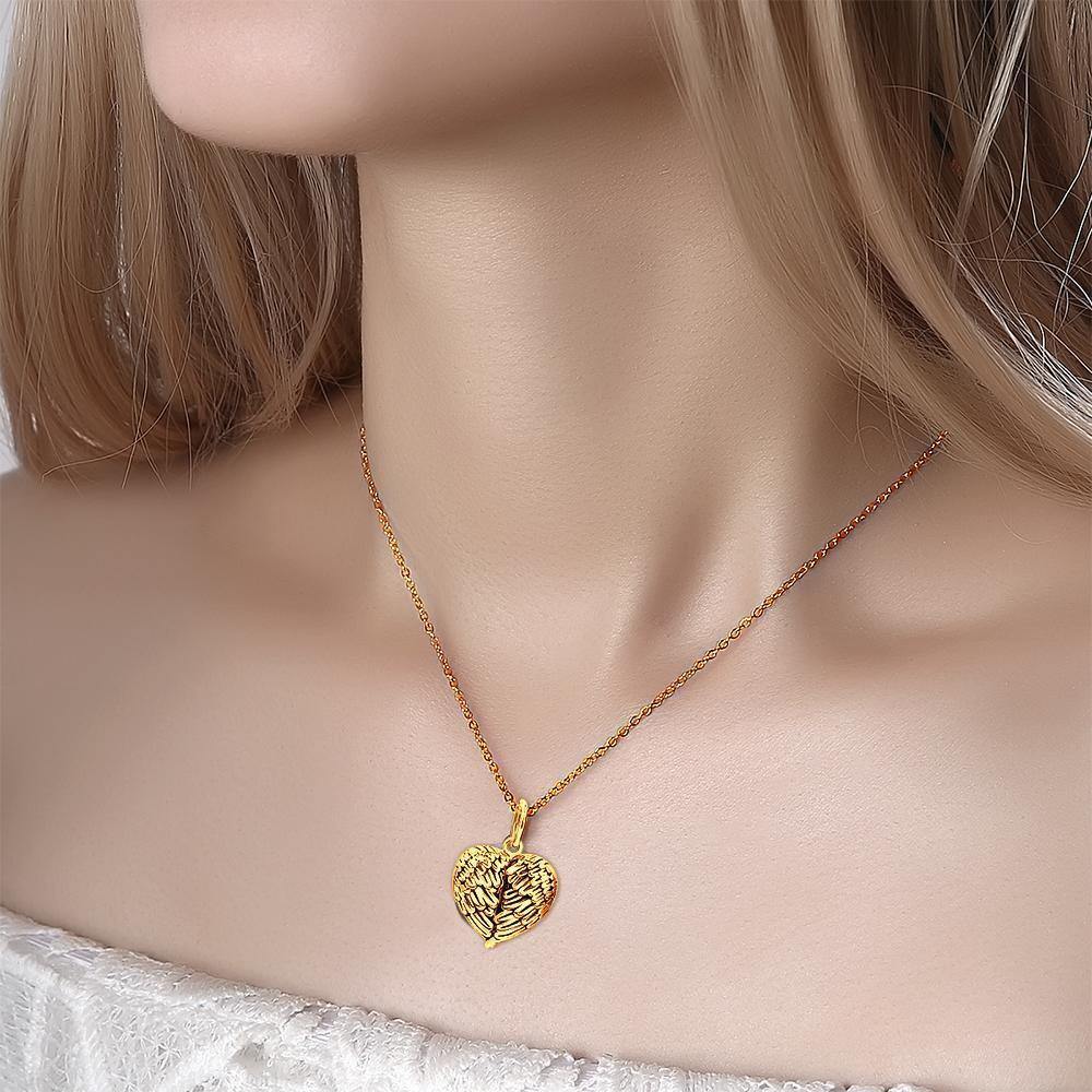 Engravable Photo Locket Necklace Heart Angel Wings Mother's Day Gifts Gold Plated Silver