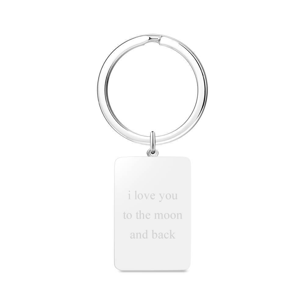 Engraved Rectangle Tag Photo Key Chain Silver