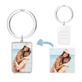 Engraved Rectangle Tag Photo Key Chain Silver